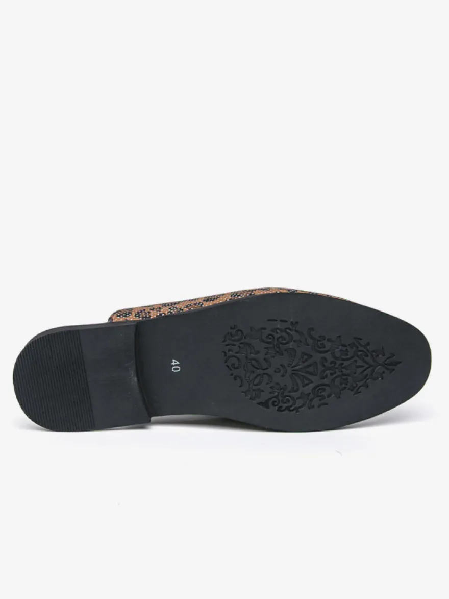 Mocassins mules pour hommes imprimé léopard bout rond détails métalliques sans talon