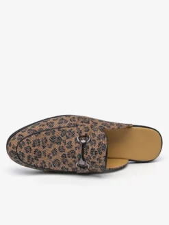 Mocassins mules pour hommes imprimé léopard bout rond détails métalliques sans talon