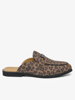 Mocassins mules pour hommes imprimé léopard bout rond détails métalliques sans talon