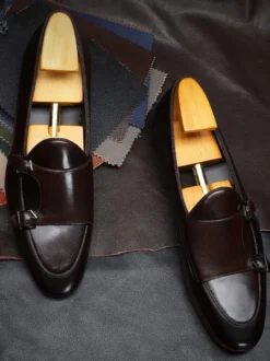 Mocassins noirs à bout rond en cuir véritable pour homme