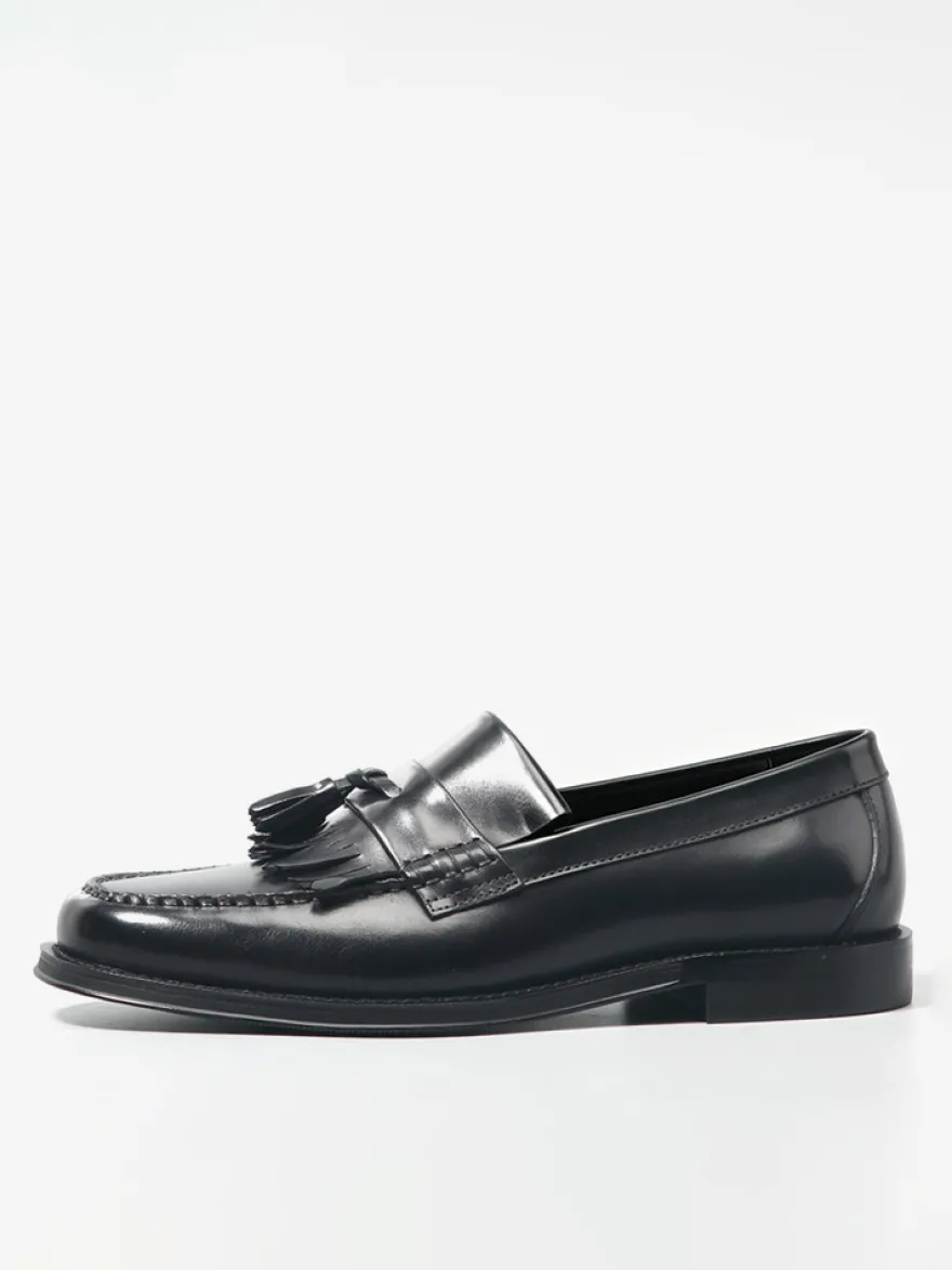 Mocassins noirs à bout rond pour hommes à enfiler avec pompons
