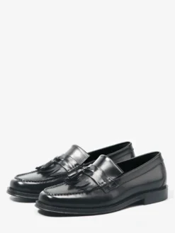 Mocassins noirs à bout rond pour hommes à enfiler avec pompons