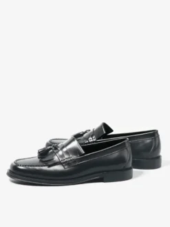 Mocassins noirs à bout rond pour hommes à enfiler avec pompons
