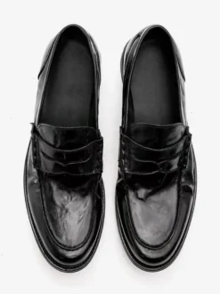 Mocassins noirs pour hommes bout rond chaussures habillées à enfiler