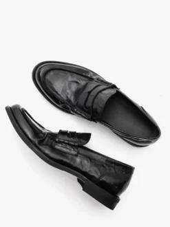 Mocassins noirs pour hommes bout rond chaussures habillées à enfiler