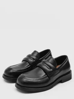 Mocassins noirs pour hommes bout rond à enfiler style penny mocassins