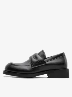 Mocassins noirs pour hommes bout rond à enfiler style penny mocassins