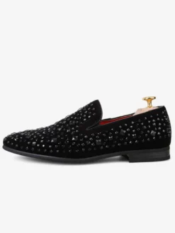 Mocassins noirs pour hommes cloutés sans lacet Derbies bal Chaussures de Mariage Soirée