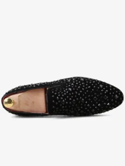 Mocassins noirs pour hommes cloutés sans lacet Derbies bal Chaussures de Mariage Soirée