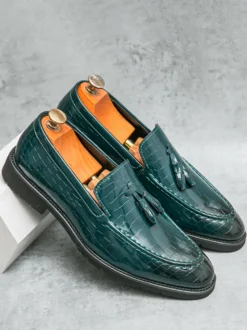 Mocassins à pampilles en cuir pour homme chaussures à enfiler à bout pointu confortables basses antidérapantes pour soirée de mariage