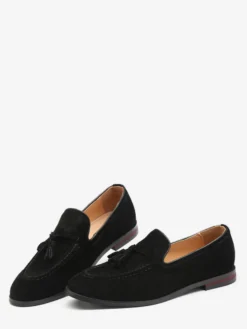 Mocassins à pampilles en daim pour hommes bout pointu talons bas chaussures de smoking chaussures à pampilles à enfiler