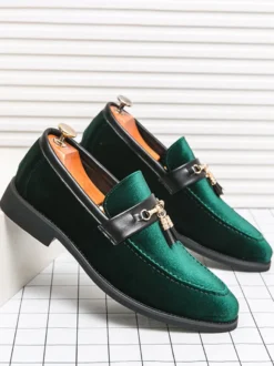 Mocassins à pampilles en velours pour homme chaussures à boucle en métal et corde pour mariage bal de promo
