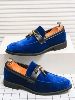Mocassins à pampilles en velours pour homme chaussures à boucle en métal et corde pour mariage bal de promo
