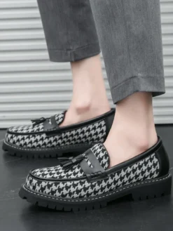 Mocassins à pampilles pour hommes grande taille à plateforme en PU à enfiler pour mariage bal de promo