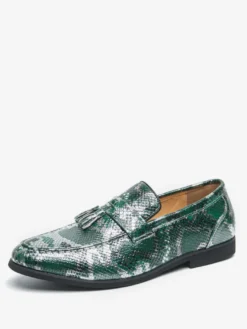 Mocassins à pampilles pour hommes à enfiler en cuir synthétique imprimé poisson bout rond pour bal de promo mariage