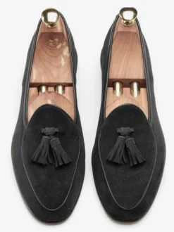 Mocassins à pampilles pour hommes mocassins à enfiler en daim talons bas pointus chaussures de bal marron clair