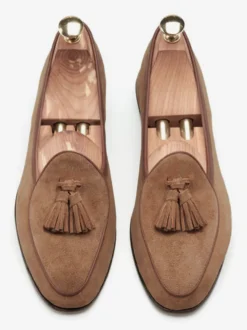 Mocassins à pampilles pour hommes mocassins à enfiler en daim talons bas pointus chaussures de bal marron clair
