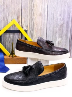 Mocassins à pampilles pour hommes chaussures plates en cuir véritable chaussures de soirée et de banquet