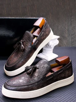 Mocassins à pampilles pour hommes chaussures plates en cuir véritable chaussures de soirée et de banquet