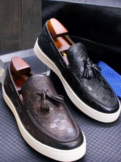 Mocassins à pampilles pour hommes chaussures plates en cuir véritable chaussures de soirée et de banquet