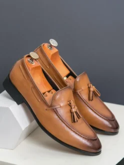 Mocassins à pampilles pour hommes bout rond confortables à enfiler pour mariage bal de promo