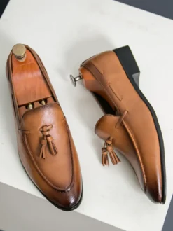 Mocassins à pampilles pour hommes bout rond confortables à enfiler pour mariage bal de promo