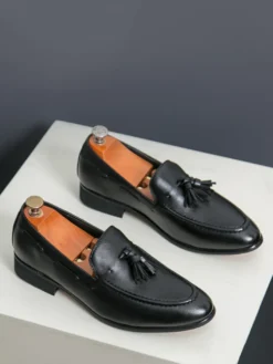 Mocassins à pampilles pour hommes bout rond confortables à enfiler pour mariage bal de promo