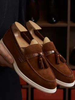 Mocassins à pampilles pour hommes bout rond en daim chaussures de bal et de mariage