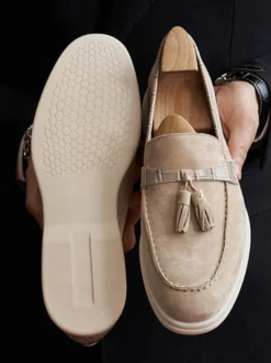 Mocassins à pampilles pour hommes bout rond en daim chaussures de bal et de mariage