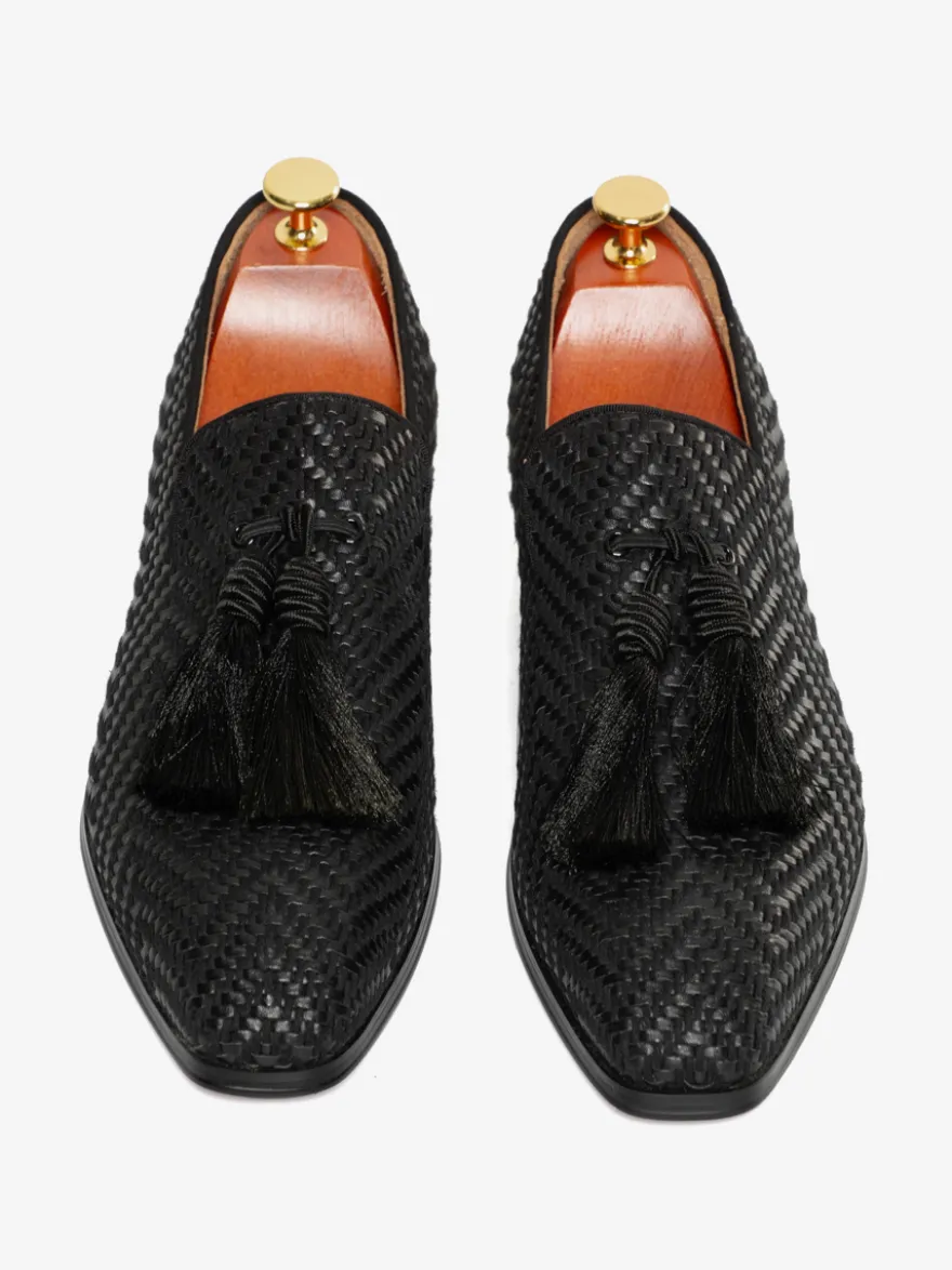 Mocassins à pampilles pour hommes chaussures à bout rond en cuir PU chaussures de bal et de mariage