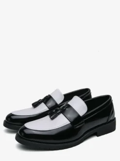 Mocassins à pampilles pour hommes bout rond color block chaussures à enfiler semelles en caoutchouc antidérapantes chaussures décontractées en cuir PU