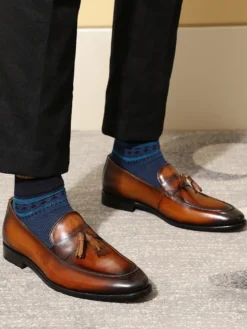 Mocassins à pampilles pour hommes chaussures habillées à enfiler en cuir véritable fabriquées à la main