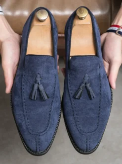 Mocassins à pampilles pour hommes bout rond tige en micro-daim