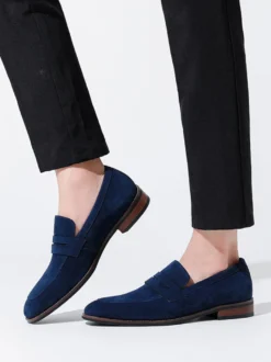 Mocassins penny en daim à bout rond pour hommes