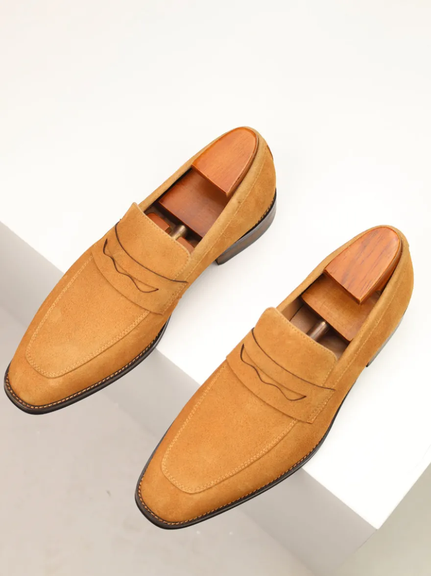 Mocassins penny en daim à bout rond pour hommes
