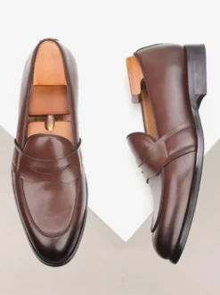 Mocassins Penny marron pour hommes bout rond chaussures habillées à enfiler