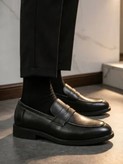 Mocassins penny pour hommes bout rond chaussures habillées à enfiler