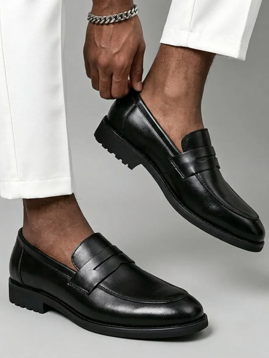 Mocassins penny pour hommes bout rond chaussures habillées à enfiler