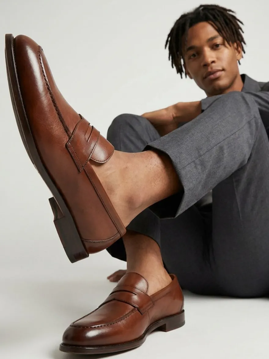 Mocassins penny pour hommes bout rond chaussures habillées à enfiler