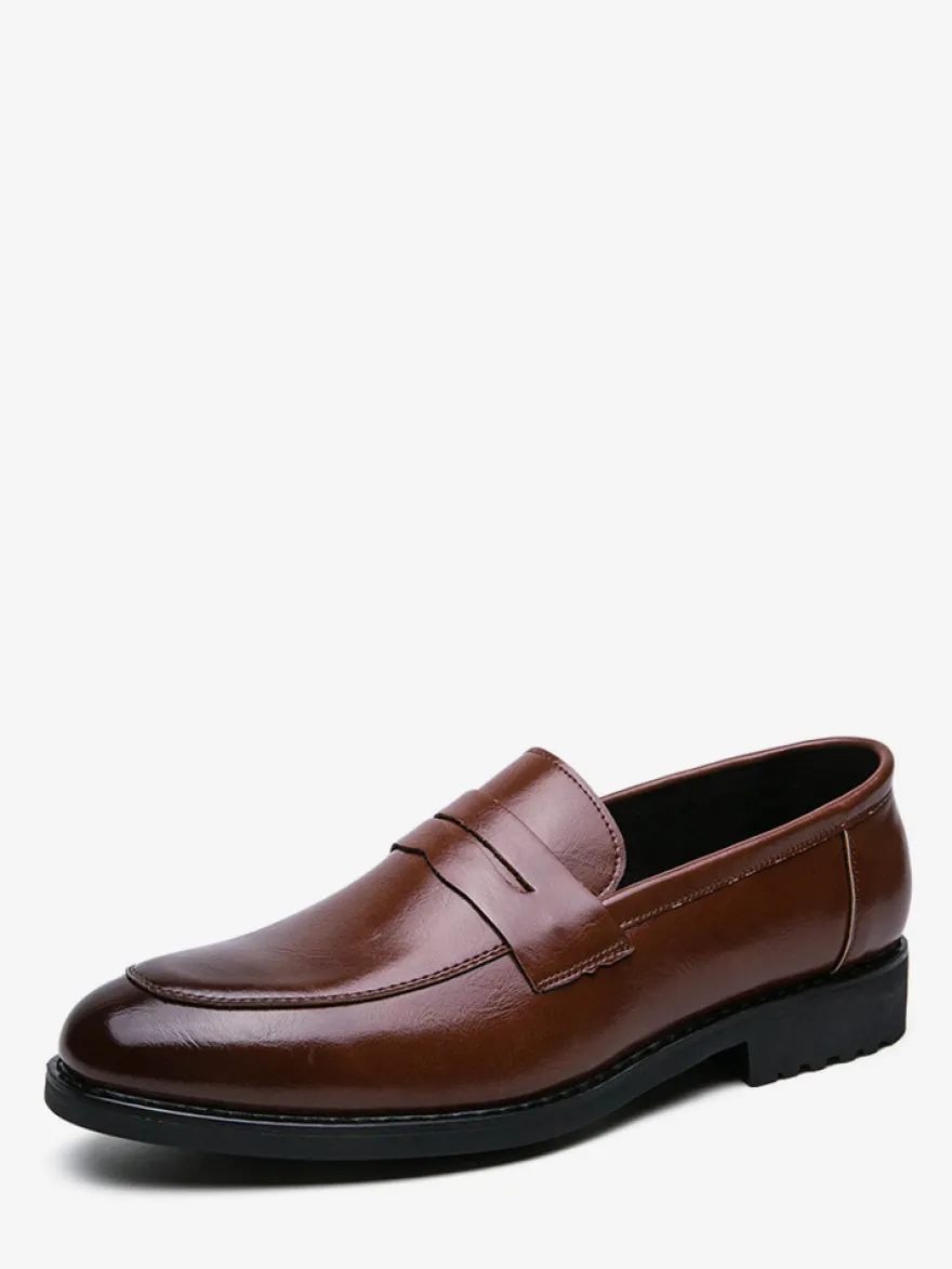 Mocassins penny pour hommes bout rond chaussures habillées à enfiler