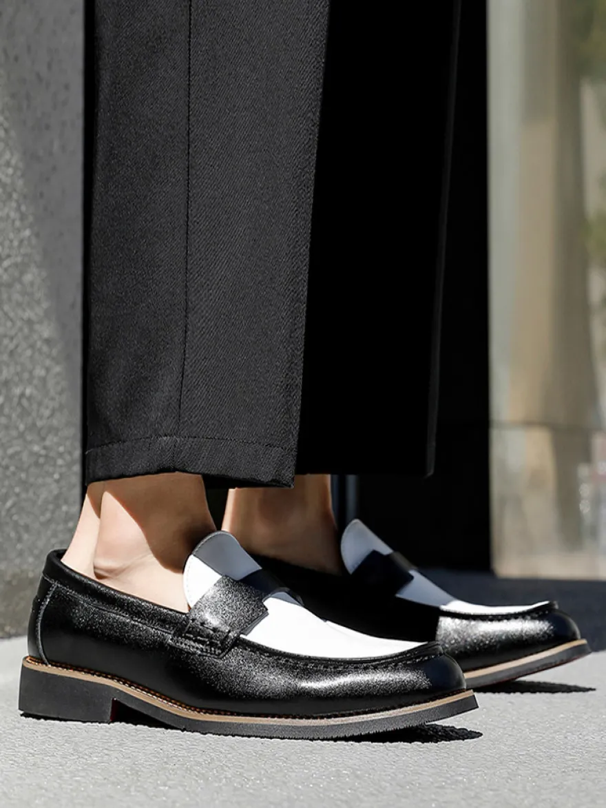 Mocassins Penny pour hommes bout rond patchwork chaussures à enfiler