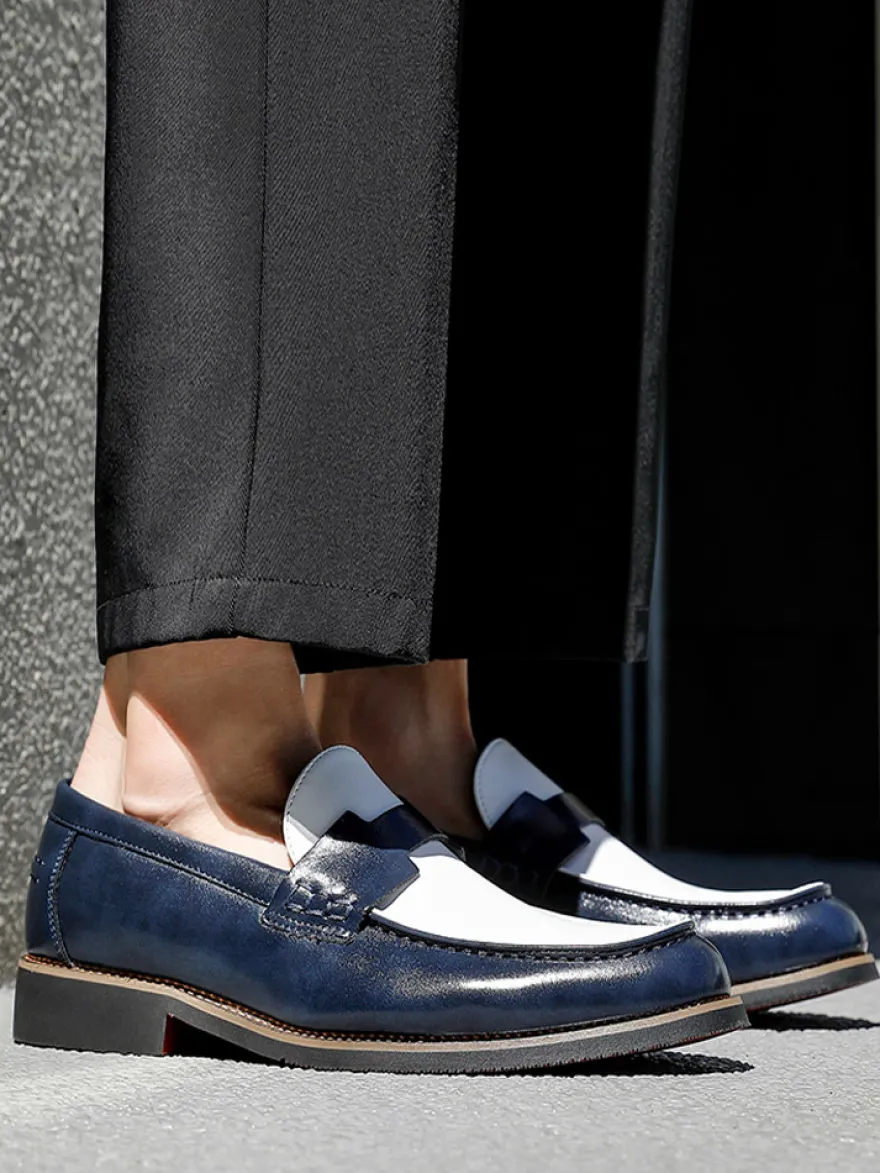 Mocassins Penny pour hommes bout rond patchwork chaussures à enfiler