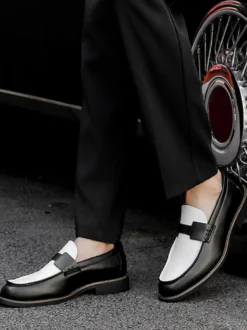 Mocassins Penny pour hommes bout rond patchwork chaussures à enfiler