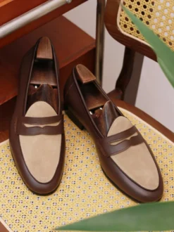 Mocassins Penny pour hommes chaussures à enfiler bout rond talons bas chaussures Penny chaussures de bal de mariage en daim marron