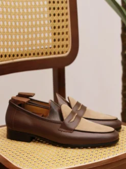 Mocassins Penny pour hommes chaussures à enfiler bout rond talons bas chaussures Penny chaussures de bal de mariage en daim marron