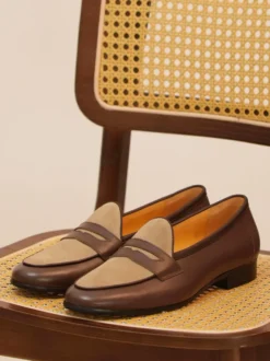Mocassins Penny pour hommes chaussures à enfiler bout rond talons bas chaussures Penny chaussures de bal de mariage en daim marron