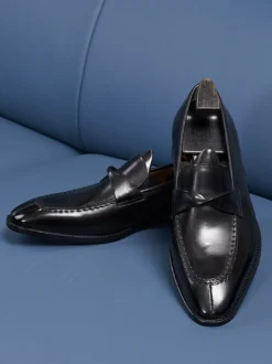 Mocassins Penny pour hommes chaussures de bal et de mariage en cuir de vache à enfiler