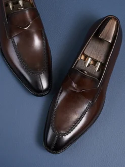 Mocassins Penny pour hommes chaussures de bal et de mariage en cuir de vache à enfiler