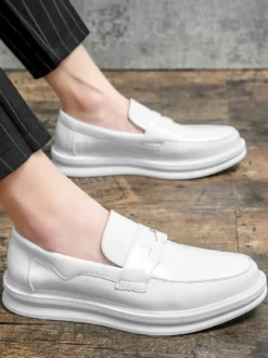 Mocassins Penny pour hommes chaussures de mariage à plateforme en cuir verni basses confortables à semelle souple antidérapantes pour le travail et les affaires