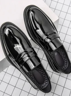 Mocassins Penny pour hommes chaussures de mariage à plateforme en cuir verni basses confortables à semelle souple antidérapantes pour le travail et les affaires